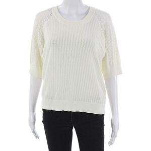 Red Haute Women Pullover Sweater White Viscose Crew Neck 3/4 Sleeve Size M